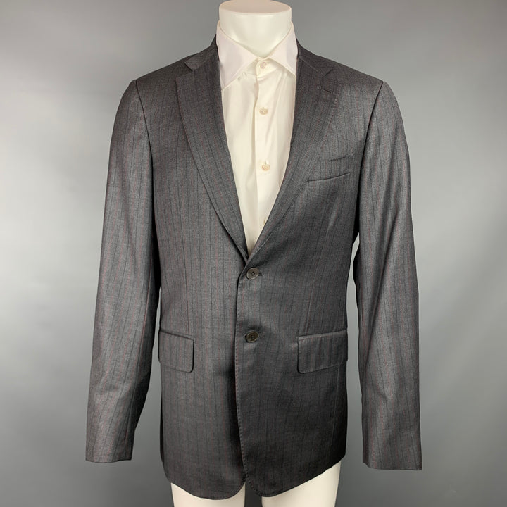 ISAIA Size 40 Long Gray & Charcoal Stripe Wool Notch Lapel Sport Coat
