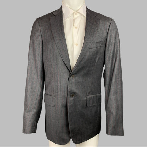 ISAIA Size 40 Long Gray & Charcoal Stripe Wool Notch Lapel Sport Coat
