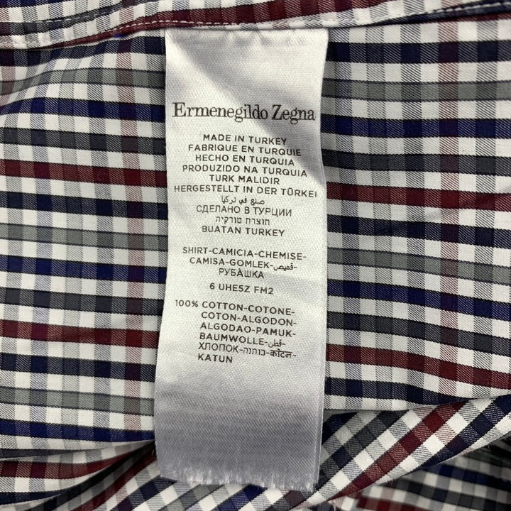 ERMENEGILDO ZEGNA Talla XL Camisa de manga larga de algodón a cuadros negra y azul