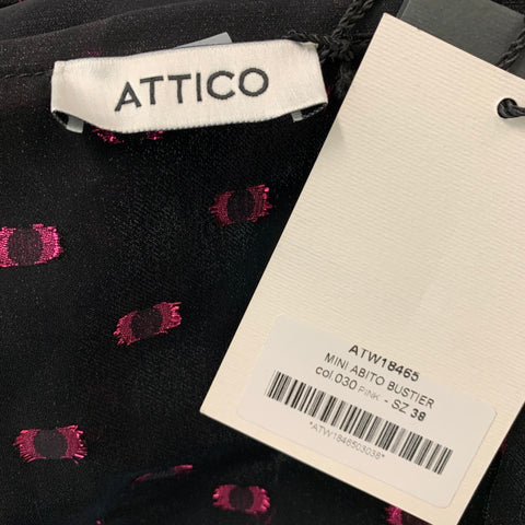 ATTICO Size 2 Black Raspberry Viscose Blend Dots Strapless Dress