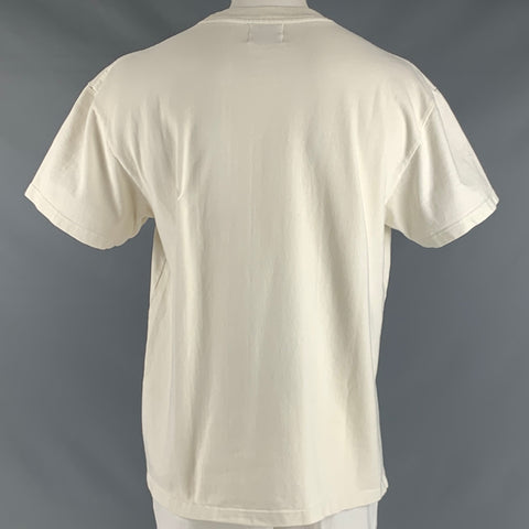WARREN LOTAS Size XL Beige Graphic Cotton Crew-Neck T-shirt