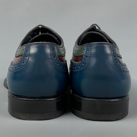 LOUIS VUITTON Size 11.5 Blue Burgundy Color Block Leather Lace Up Shoes