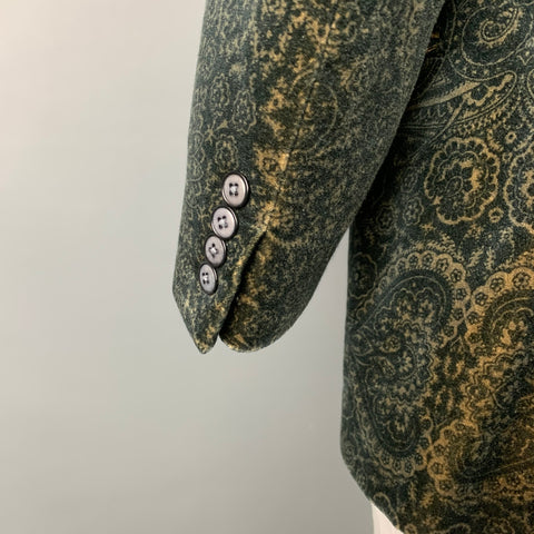 ETRO Size 42 Black & Olive Print Velvet Peak Lapel Sport Coat