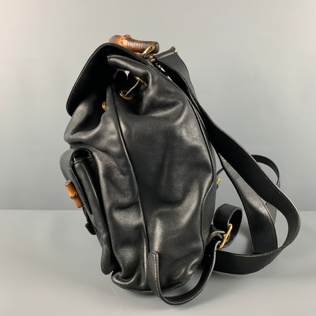 GUCCI Black Leather Bamboo Backpack Handbag