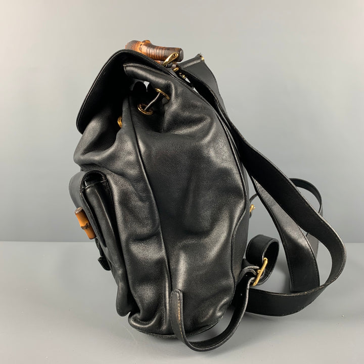 GUCCI Black Leather Bamboo Backpack Handbag