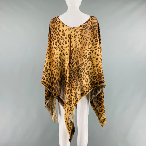 ETRO Size One Size Beige Brown Silk Leopard Poncho Dress Top