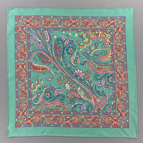 RALPH LAUREN Multi Color Paisley Turquoise Silk Pocket Square