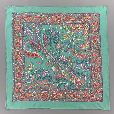 RALPH LAUREN Multi Color Paisley Turquoise Silk Pocket Square