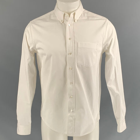 FEIT Size S White Twill Cotton Button Down Long Sleeve Shirt