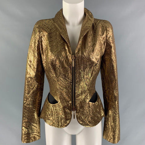 EMANUEL UNGARO Talla 4 Blazer dorado de seda y poliéster