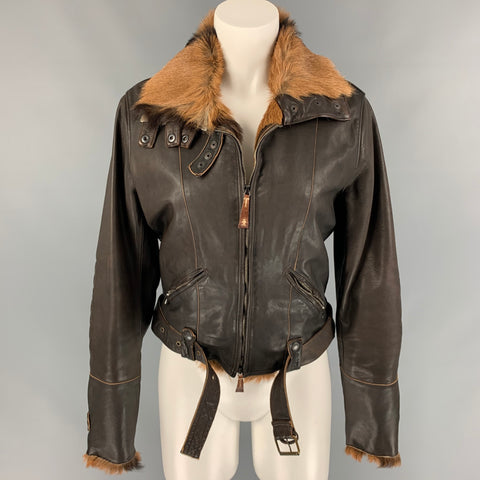 HENRY BEGUELIN Chaqueta de moto de cuero de gamuza marrón y tostado talla 4