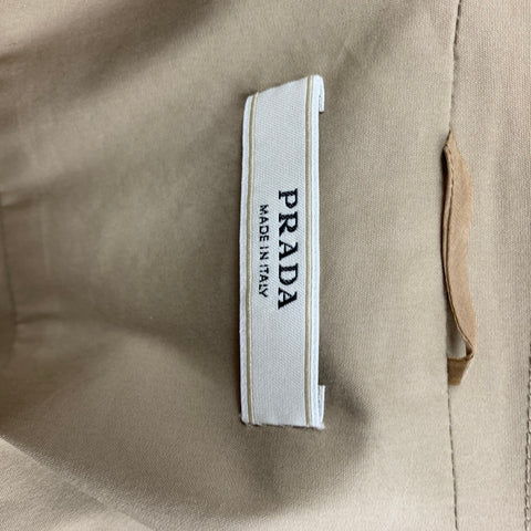 PRADA Size 4 Beige Cotton Blend Ruched Back Belted Jacket
