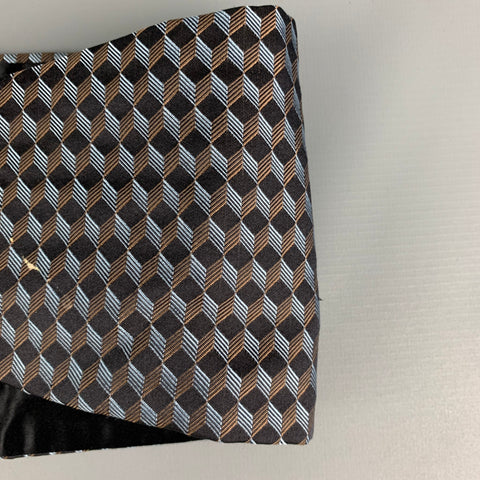 BARNEY'S NEW YORK Black Blue Geometric Silk Cummerbund