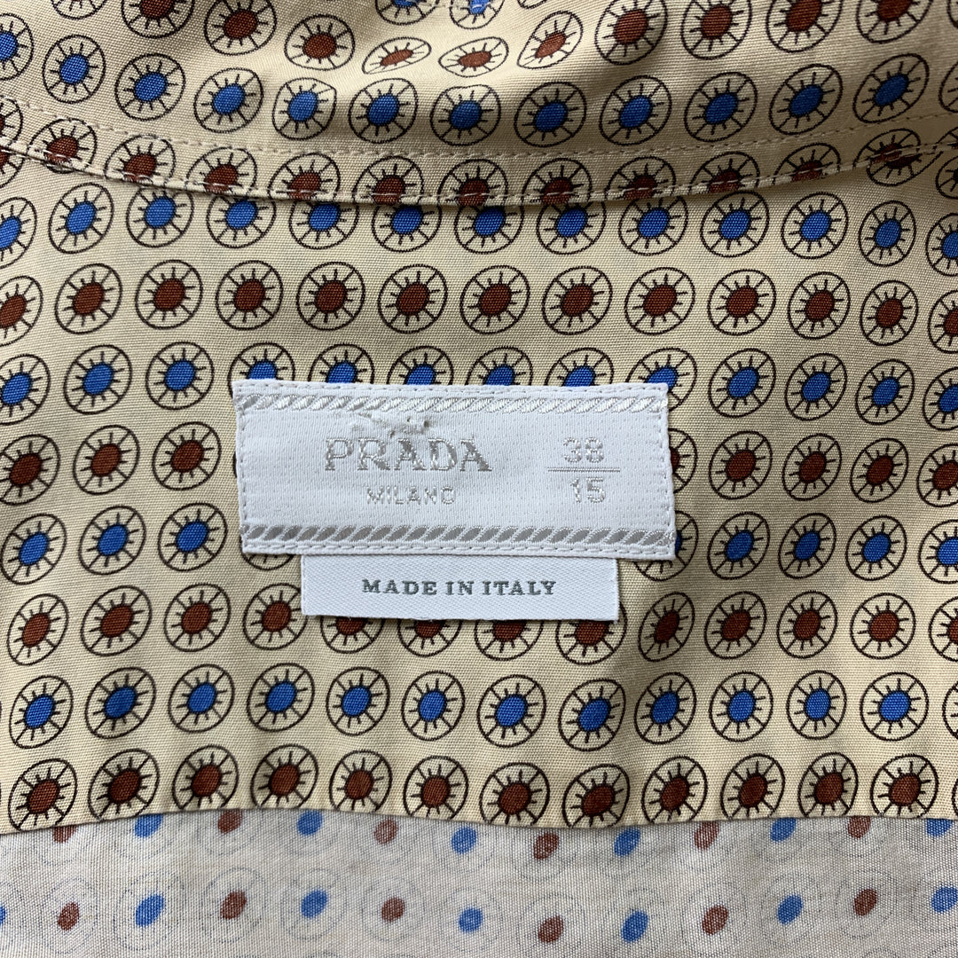 PRADA Taille S Chemise à manches longues boutonnée en coton imprimé kaki