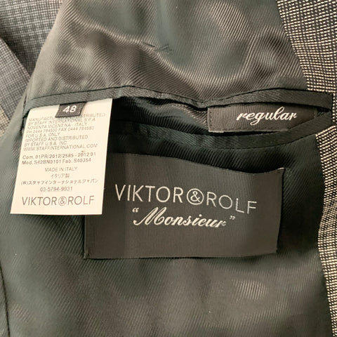 VIKTOR &amp; ROLF Taille 38 Gris Noir Plaid Laine Soie Notch Revers Sport Manteau