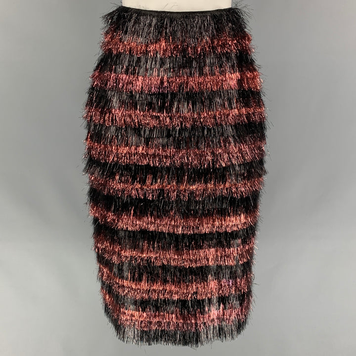 BURBERRY PRORSUM Fall 2012 Size 6 Cherry & Black Polyamide / Silk Stripe Skirt