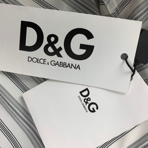 D&G by DOLCE & GABBANA Size 12 White Black Stripe Cotton Blend Button Up Shirt