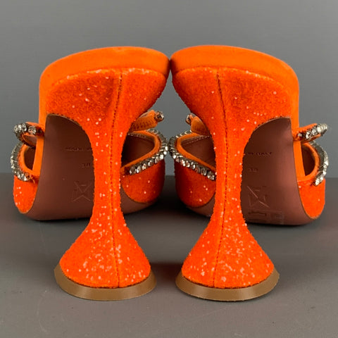 AMINA MUADDI Zapatos de tacón tipo mulas con purpurina plateada naranja talla 8