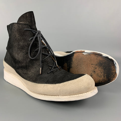 A.MCDONALD Size 10 Black & White Color Block Leather Lace Up Boots