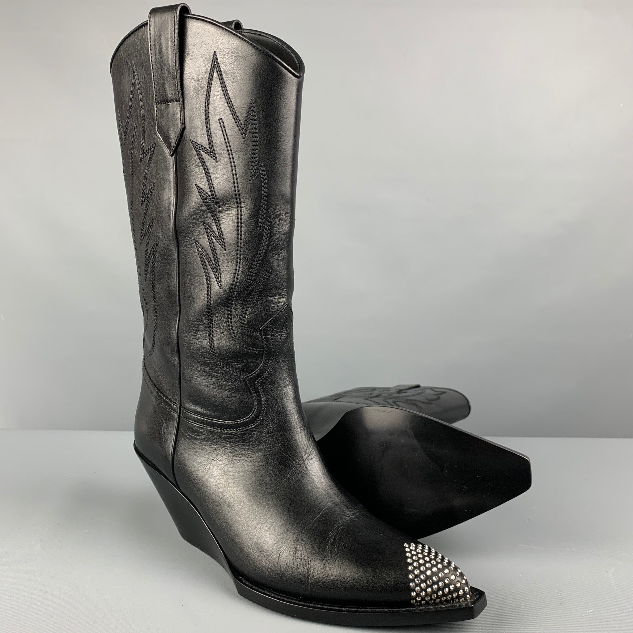 CELINE Size 8 Mens Black Rhinestone Leather Western Boots Sui Generis Designer Consignment