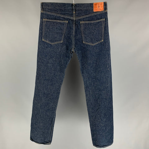ONI DENIM Talla 38 Vaqueros con bragueta de botones de mezclilla con puntada en contraste índigo