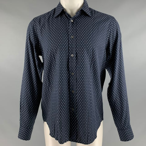 PAUL SMITH Size M Navy White Polka Dot Cotton Long Sleeve Shirt