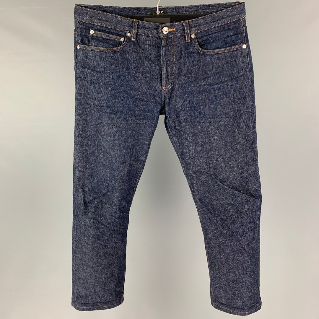 A.P.C. Size 32 Indigo Contrast Stitch Selvedge Denim Cropped Jeans
