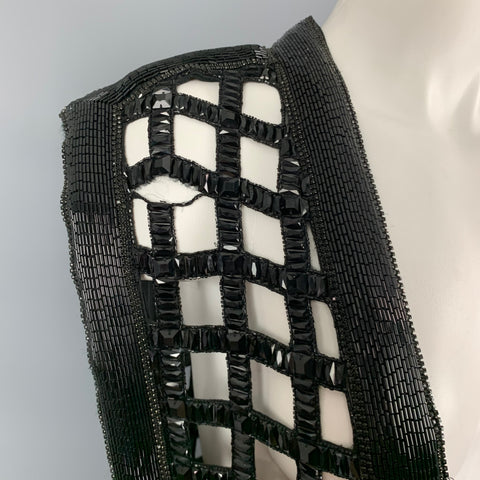 BALMAIN Size S Black Silk Beaded Zip Up Vest