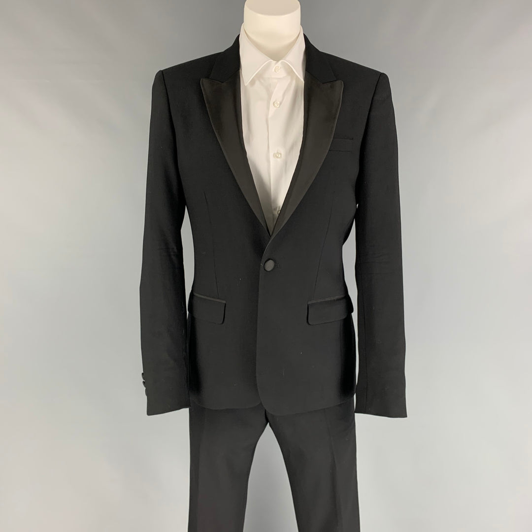 THE KOOPLES Size 36 Black Wool Peak Lapel Tuxedo Suit