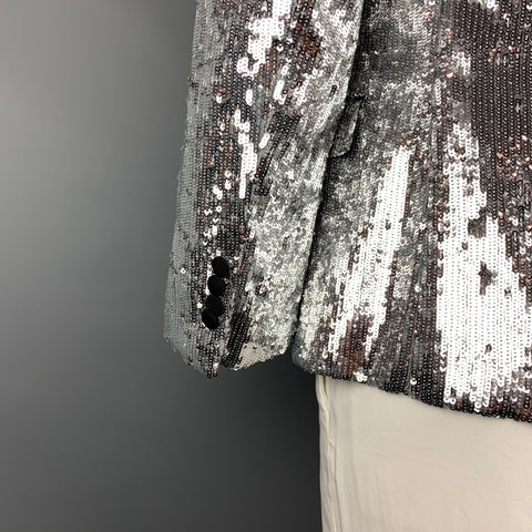 DOLCE &amp; GABBANA Talla 42 Abrigo deportivo regular con cuello chal de seda y poliéster con lentejuelas plateadas y negras