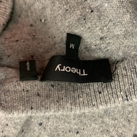 THEORY Size M Grey Black Knitted Cashmere Crew-Neck Pullover