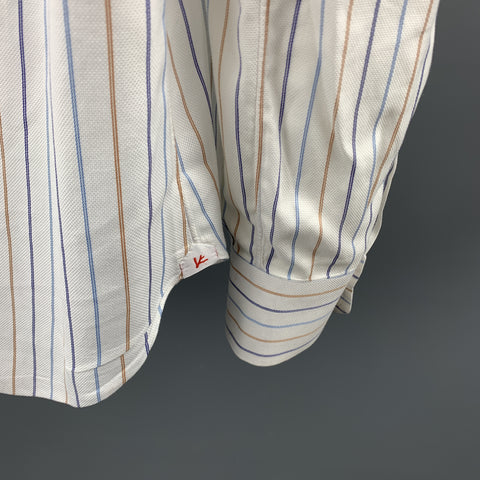 ISAIA Size M White Stripe Cotton Button Up Long Sleeve Shirt