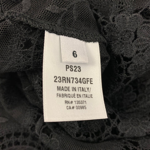 OSCAR DE LA RENTA Size 6 Black Silk Lace Bell Sleeves Blouse