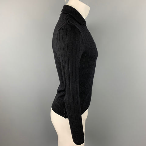 ROBERTO CAVALLI Size M Black Ribbed Wool Blend Spread Collar Pullover Sweater