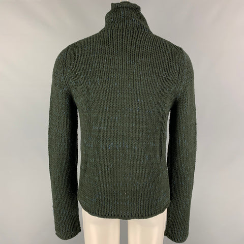 CALVIN KLEIN COLLECTION Size M Green & Blue Wool Blend Zip Up Cardigan