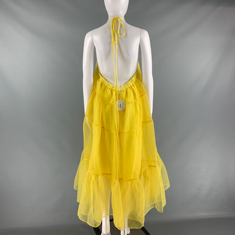 STAUD Size L Yellow Polyester Sheer Halter Dress