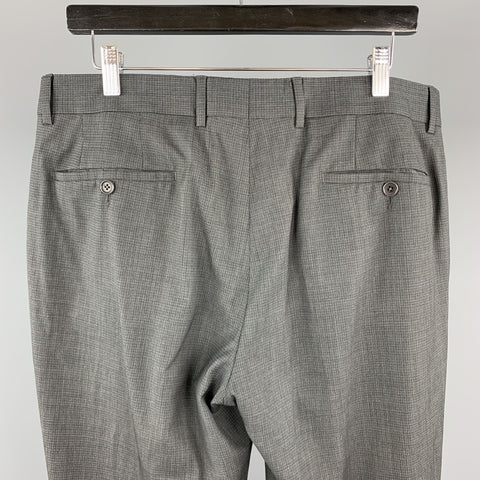 JOHN VARVATOS Size 36 Charcoal Window Pane Virgin Wool 30 Zip Fly Dress Pants