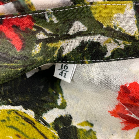 JEAN PAUL GAULTIER Size XL Green Multi-Color Abstract Floral Long Sleeve Shirt