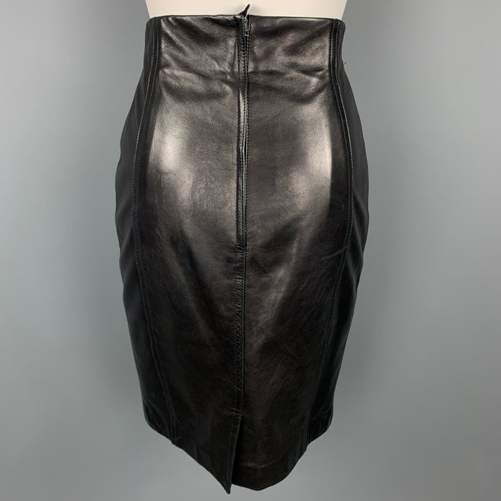 ESCADA Size 4 Black Leather Pencil Skirt