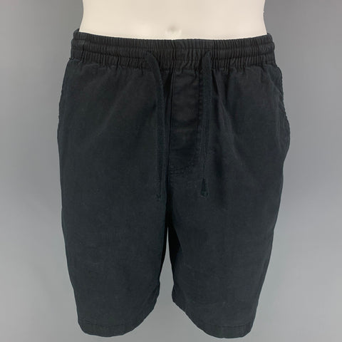 TODD SNYDER Size L Black Cotton Blend Drawstring Shorts