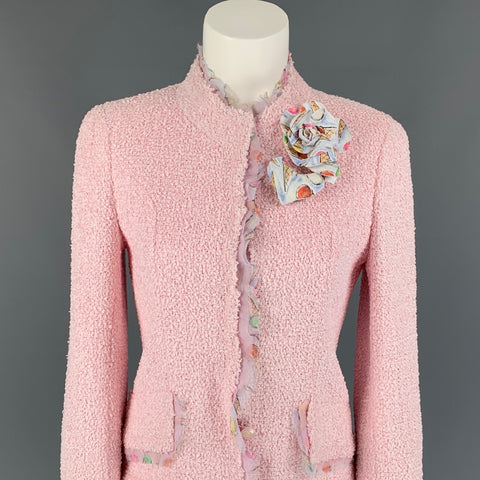 CHANEL 2004 Talla 6 Chaqueta curva de poliamida bouclé rosa