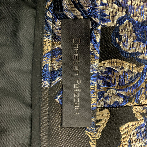 CHRISTIAN PELLIZZARI Size 36 Black Blue Silver Jacquard Acetate Blend Peak Lapel Coat Suit