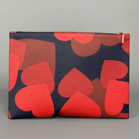 VICTORIA BECKHAM Red & Navy Heart Leather Pebble Grain Clutch Handbag