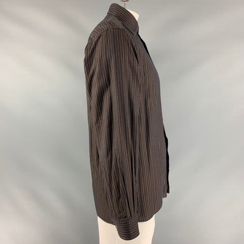 ERMENEGILDO ZEGNA Size M Brown Stripe Cotton Button Down Long Sleeve Shirt