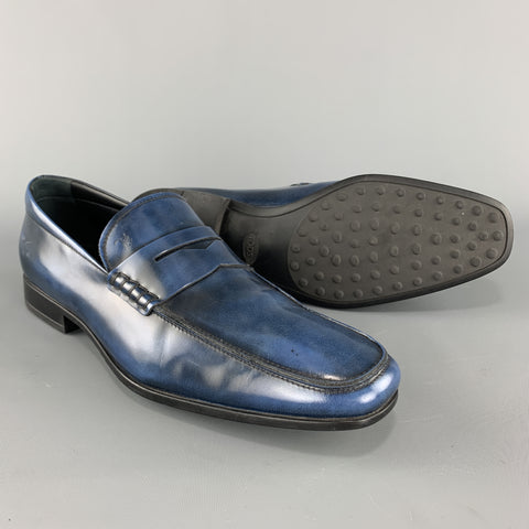 TOD'S Mocasines Penny sin cordones de cuero antiguo azul talla 10