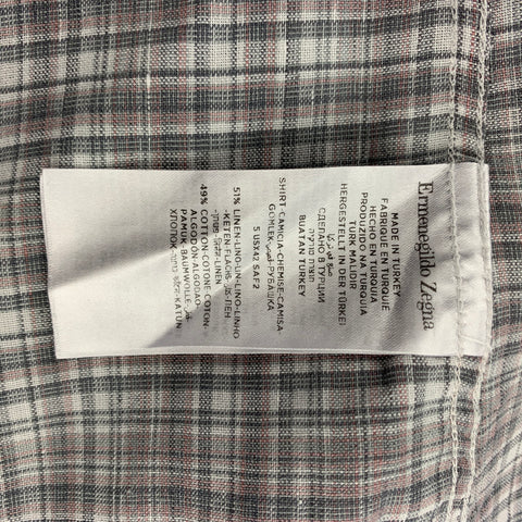 ERMENEGILDO ZEGNA Size XL White & Beige Lavender Plaid Long Sleeve Shirt