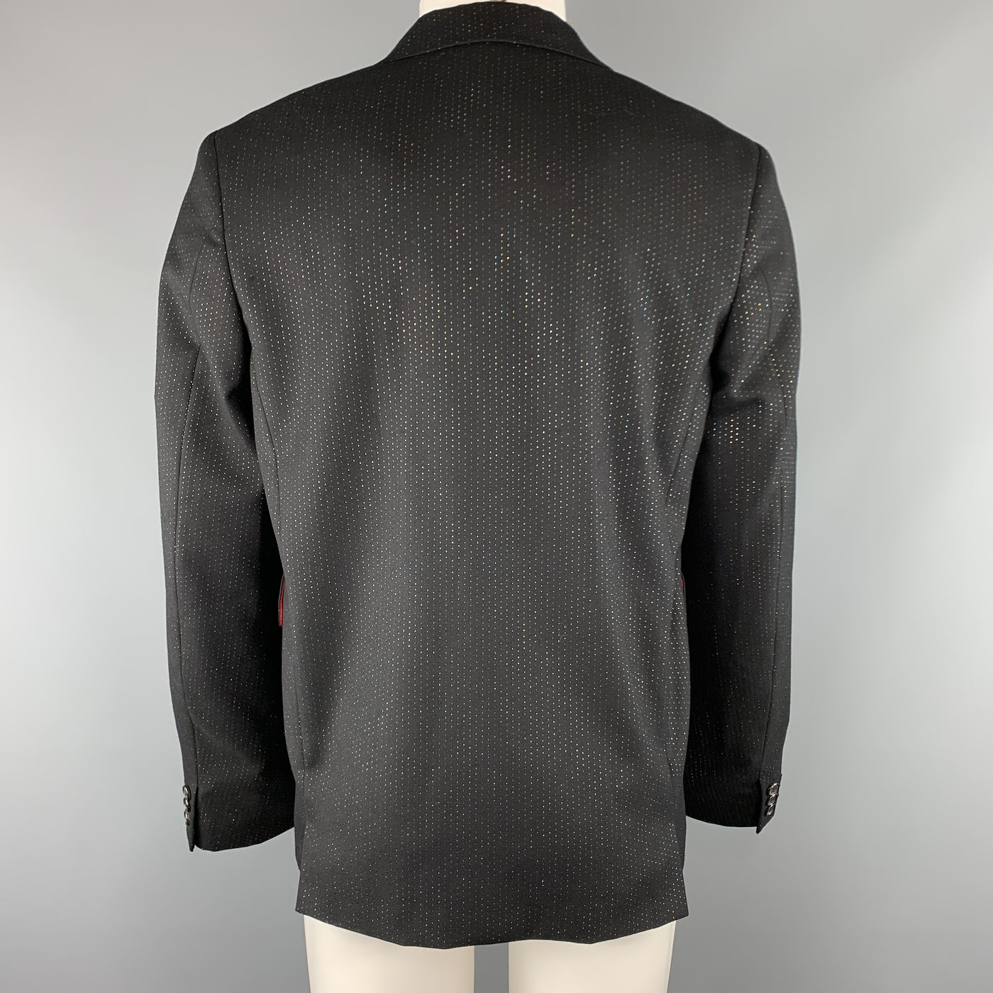 COMME des GARCONS HOMME PLUS Size L Black Metallic Spotted Stripe Wool Notch Lapel Sport Coat
