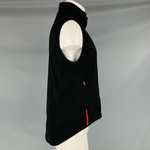 PRADA Size M Black Polyester Fleece Zip Up Vest