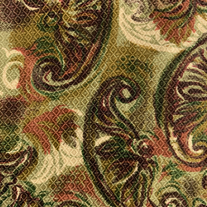 ERMENEGILDO ZEGNA Green Burgundy Abstract Silk Pocket Square