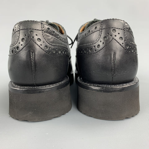 GRENSON Size 11 Black Perforated Leather Extra Light Wingtip Lace Up Shoes